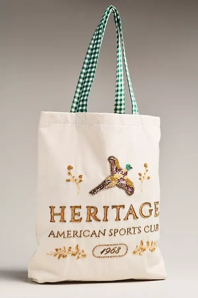 By Anthropologie Graphic Beaded Canvas Tote Bag