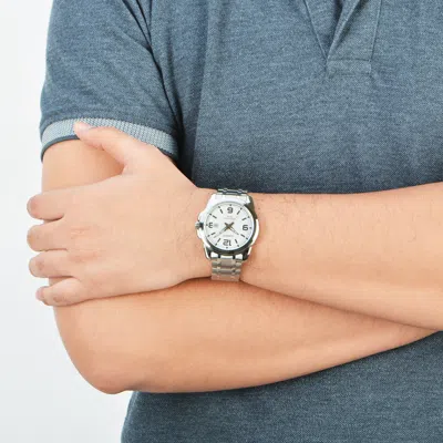 Casio Standard Steel Band Men's White Stainless Steel Strap White Dial Mens White Analog