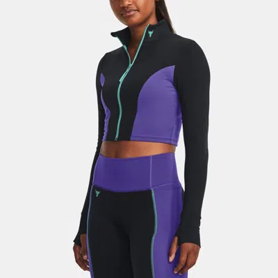 Under Armour (wmns)  Project Rock Letsgo Crop Full Zip T-shirt 'black Purple'