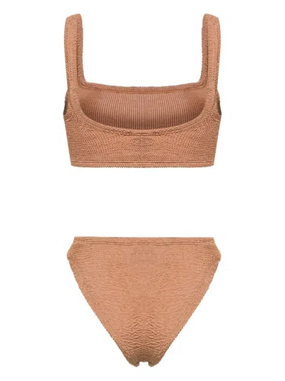 Hunza G Xandra Metallic Crinkle Bikini Set In Brown