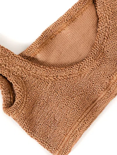 Hunza G Xandra Metallic Crinkle Bikini Set In Brown