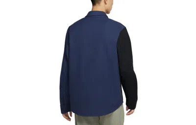 Nike Sb Skateboard Flannel Skateboard Splicing Long Sleeves Shirt Navy Blue
