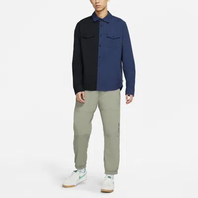 Nike Sb Skateboard Flannel Skateboard Splicing Long Sleeves Shirt Navy Blue