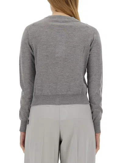 Maison Kitsuné Cropped Wool Cardigan With Ribbed Cuffs And Hem In Gray