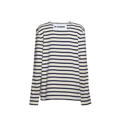 Jil Sander + Striped Crewneck Sweatshirt In White