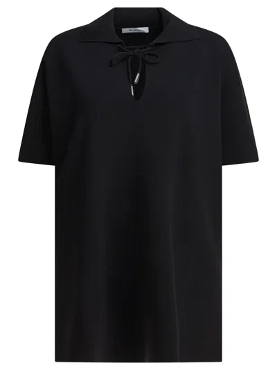 Max Mara Keyhole Short Sleeve Tie Detail Top In Black