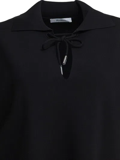 Max Mara Keyhole Short Sleeve Tie Detail Top In Black