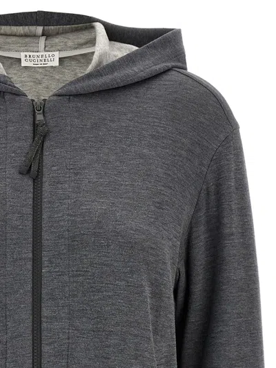 Brunello Cucinelli Precious Zipper Pull Sweatshirt Gray In Gray