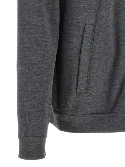 Brunello Cucinelli Precious Zipper Pull Sweatshirt Gray In Gray