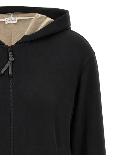 Brunello Cucinelli 'precious Zipper Pull' Hoodie. In Black