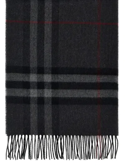 Burberry Check Fringe Detail Rectangular Scarf In Gray