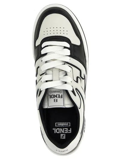 Fendi Leather Panelled Lace-up Sneakers In Black