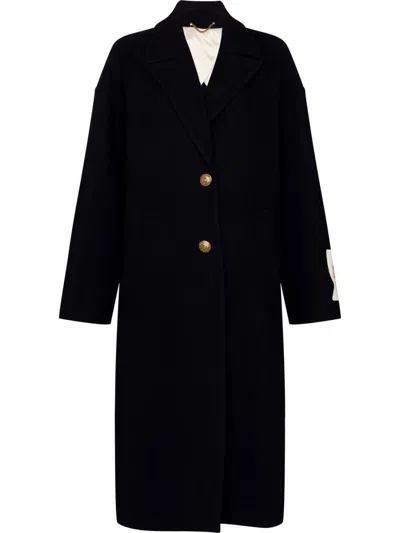 Golden Goose Single-breasted Long Coat In Virgin Wool In Black