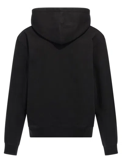 Jil Sander Relaxed Fit Black Cotton Hoodie With Logo Print In Black
