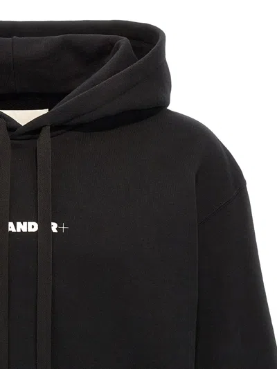 Jil Sander Relaxed Fit Black Cotton Hoodie With Logo Print In Black