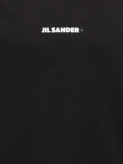 Jil Sander Relaxed Fit Black Cotton Hoodie With Logo Print In Black