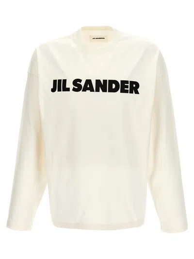 Jil Sander Men White Crewneck Sweatshirt With Contrasting Logo Print At The Front In Cotton Man