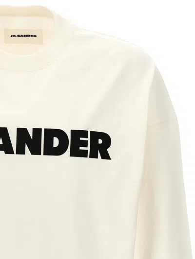 Jil Sander Men White Crewneck Sweatshirt With Contrasting Logo Print At The Front In Cotton Man