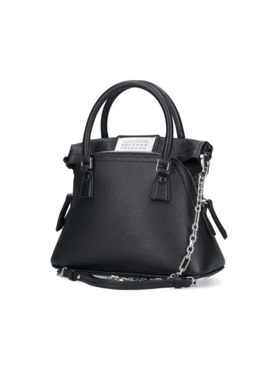 Maison Margiela Structured Textured Leather Shoulder Bag In Black