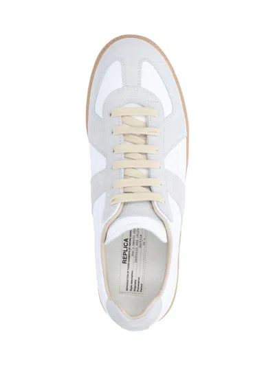 Maison Margiela Women Replica Low-top Leather Sneakers With Suede Inserts In White