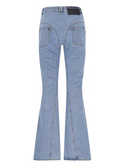 Mugler Straight Flared High-waisted Trousers In Blue