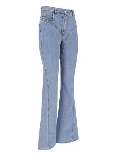 Mugler Straight Flared High-waisted Trousers In Blue