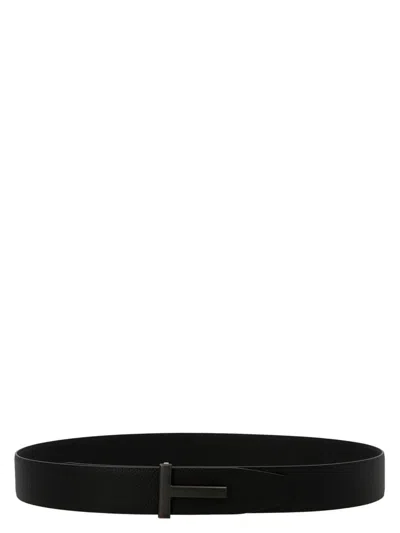 Tom Ford Logo-buckle Leather Belt In Black