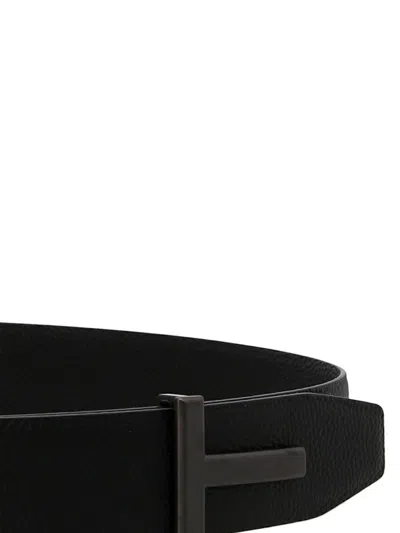 Tom Ford Logo-buckle Leather Belt In Black