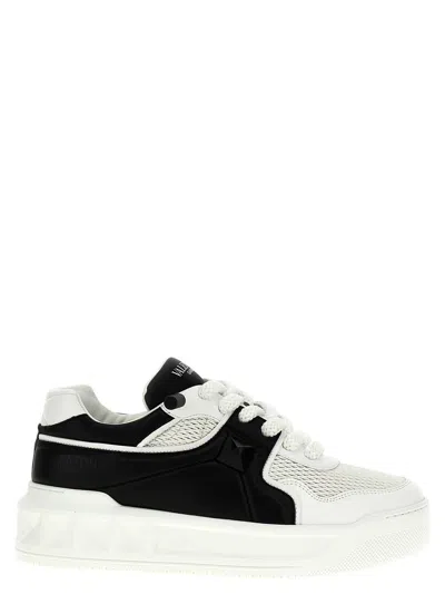 Valentino Garavani One Stud Xl Low-top Sneaker In Nappa Leather And Jacquard Toile Iconographe Techn In Multi