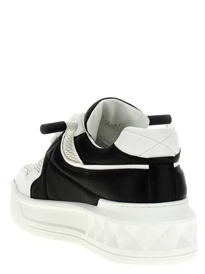 Valentino Garavani One Stud Xl Low-top Sneaker In Nappa Leather And Jacquard Toile Iconographe Techn In Multi