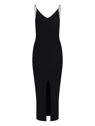 Versace Safety Pin Suspender Midi Dress In Black