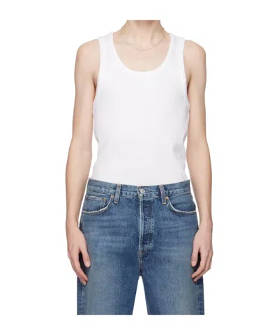 Agolde Stretch Ribbed-knit Vest In White