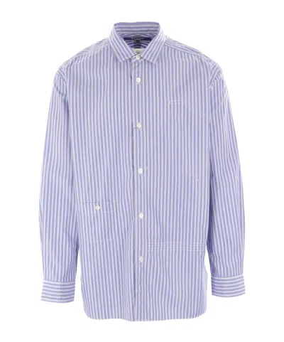 Junya Watanabe Striped Long-sleeved Shirt In Blue