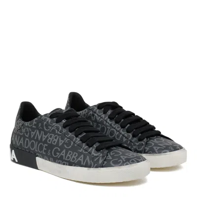 Dolce & Gabbana Leather And Fabric Low-top Sneakers With All-over Motif