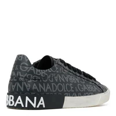 Dolce & Gabbana Leather And Fabric Low-top Sneakers With All-over Motif