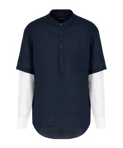 Giorgio Armani Loose-fit Linen Shirt In Blue