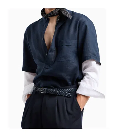 Giorgio Armani Loose-fit Linen Shirt In Blue