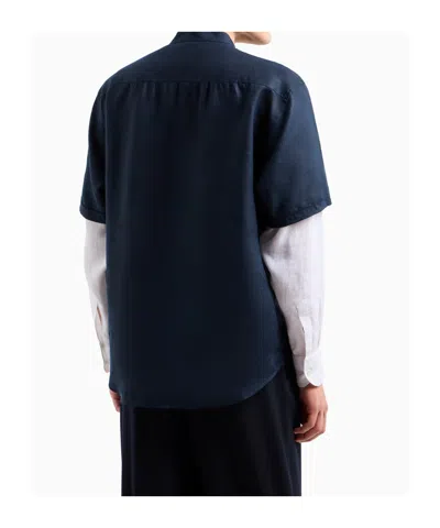 Giorgio Armani Loose-fit Linen Shirt In Blue
