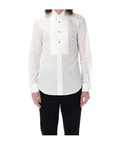 Junya Watanabe Tailored Shirt With Pleated Front And Long Sleeves In White