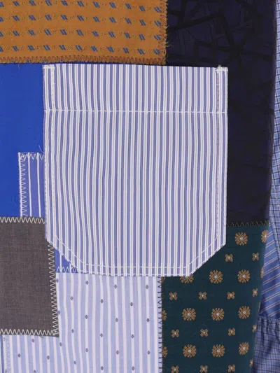 Junya Watanabe Mens Patchwork Check-print Cotton-poplin Shirt Sax/wht X Mix