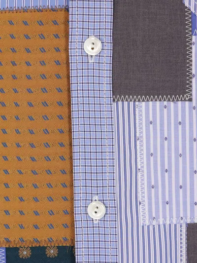 Junya Watanabe Mens Patchwork Check-print Cotton-poplin Shirt Sax/wht X Mix