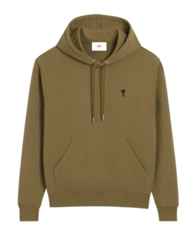 Ami Alexandre Mattiussi Cotton Contrast Ami De Coeur Hoodie In Green
