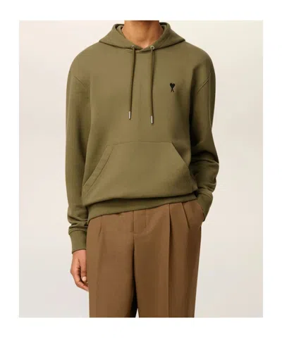 Ami Alexandre Mattiussi Cotton Contrast Ami De Coeur Hoodie In Green