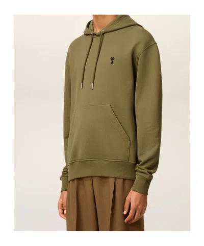 Ami Alexandre Mattiussi Cotton Contrast Ami De Coeur Hoodie In Green