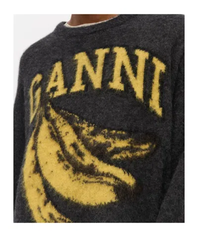 Ganni Jersey With Banana And Logo In Black
