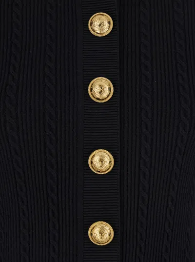 Balmain Ss Buttoned Torsade Knit Cardigan In Black