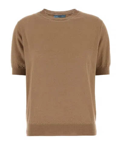 Prada Camel Cashmere Sweater In Brown