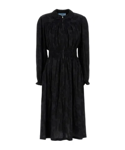 Prada Jacquard Dress Long Sleeves In Black