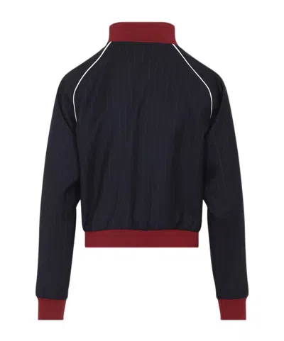 Miu Miu Pinstripe Wool Jacket With Stand-up Collar In Blue