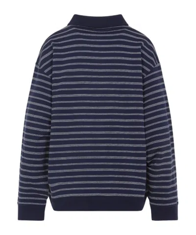 Miu Miu Striped Cotton Sweatshirt With Pointed Collar In Blue